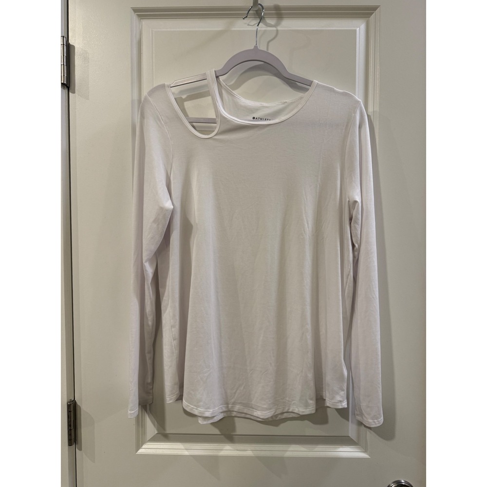 Athleta Womens White Asymmetrical Shoulder Cutout Long Sleeve Top Size M